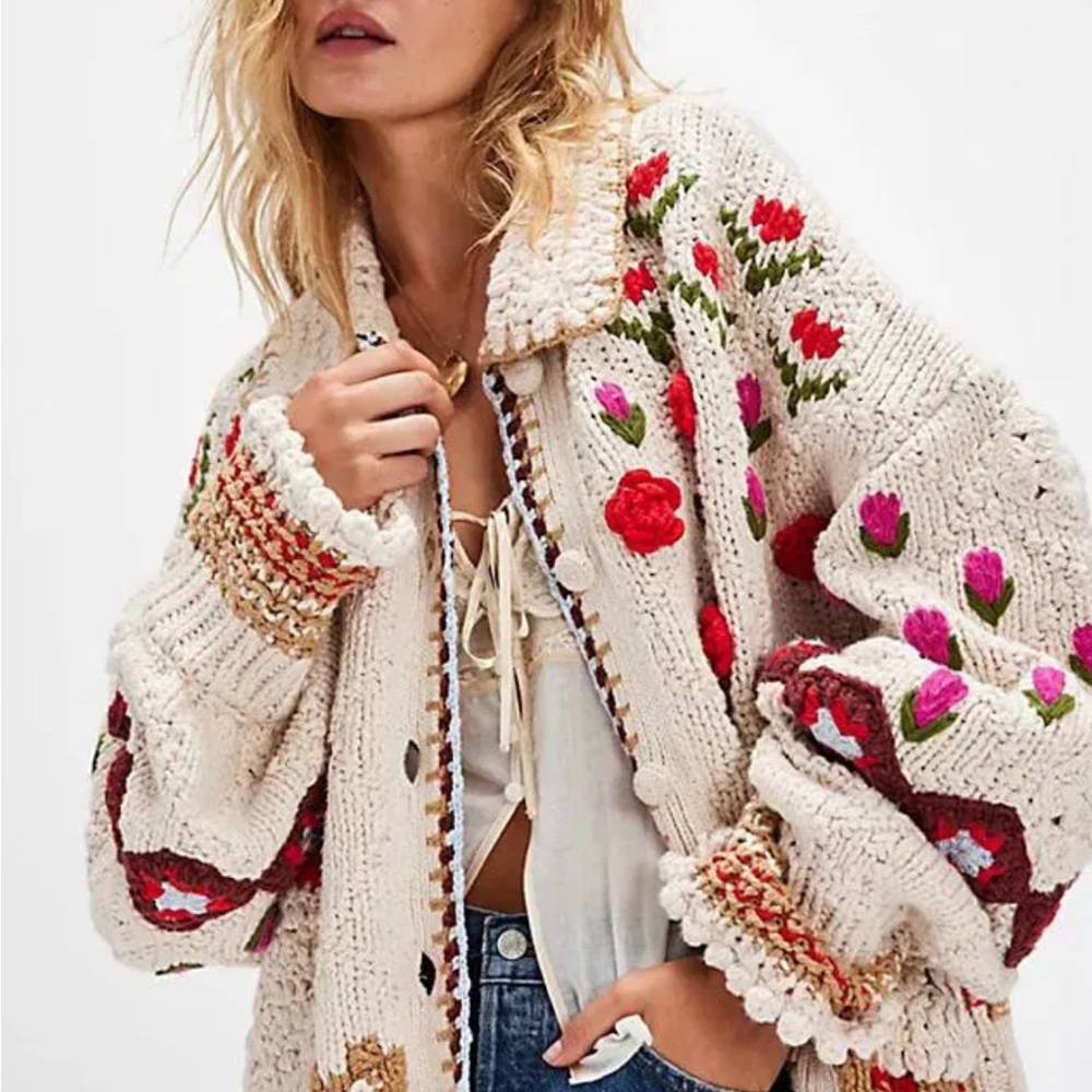 Free People Slouchy Oversized Rosebud Cardigan Size M